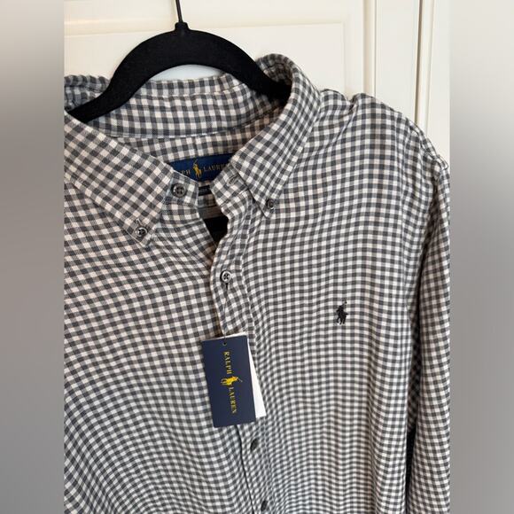 NWT Ralph Lauren Dark Grey White Gingham Casual Button Down Shirt Size XL - Picture 1 of 8
